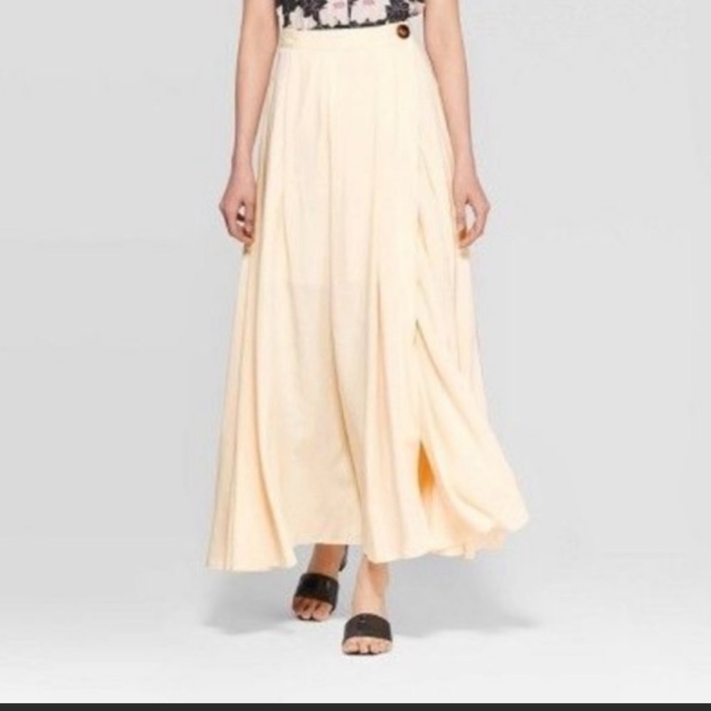 Who What Wear Cream Button Wrap Maxi Skirt